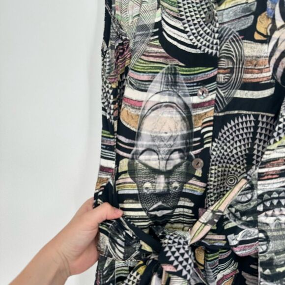 Bitte Kai Rand Printed Dress Tie Waist Button Down With Pockets Size Medium - Picture 4 of 10